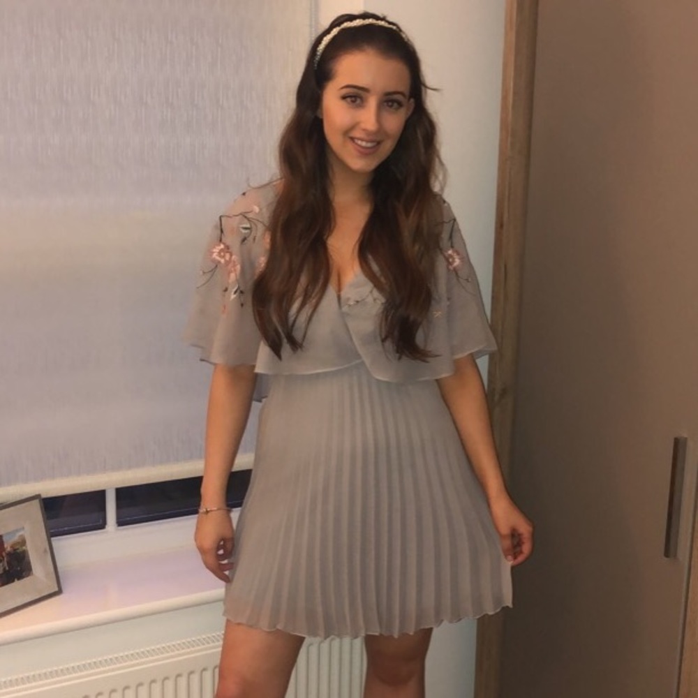 ASOS grey floral pleated dress
